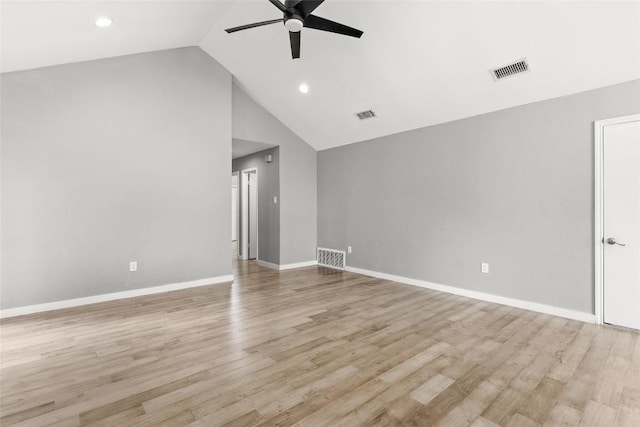 109 Campfire Cir, Copperas Cove, TX 76522 - spare room featuring ceiling fan, light wood finished floors, recessed lighting, and high vaulted ceiling