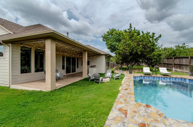716 Dayridge Dr, Dripping Springs, TX 78620 - view of swimming pool with a fenced backyard, a patio, and a fire pit