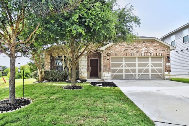 7822 Harvest Bay, San Antonio, TX 78253 - obstructed view of property with brick siding, a front yard, a garage, and driveway