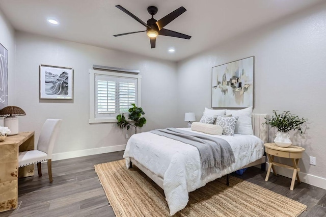 8200 Neely Dr Unit 160, Austin, TX 78759 - bedroom featuring wood finished floors, recessed lighting, and ceiling fan