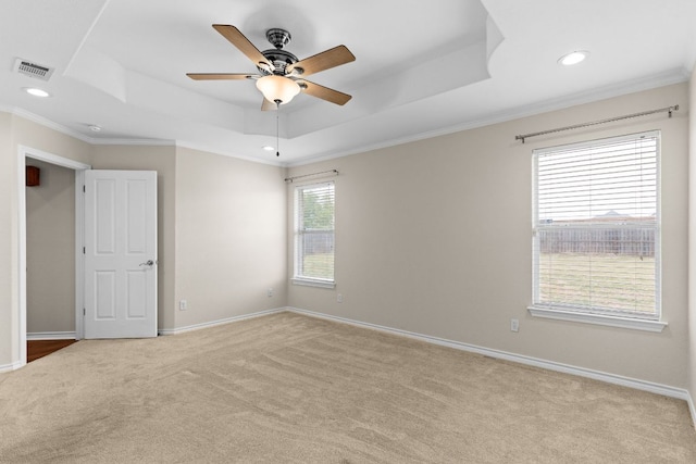3402 Lauren St, Copperas Cove, TX 76522 - unfurnished bedroom featuring a tray ceiling, carpet floors, ornamental molding, recessed lighting, and ceiling fan