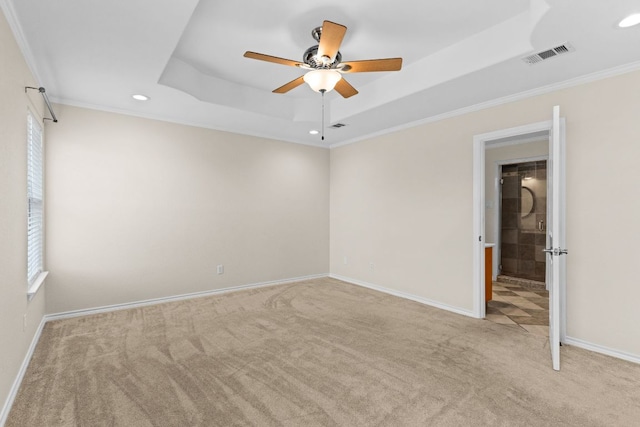3402 Lauren St, Copperas Cove, TX 76522 - carpeted spare room featuring a raised ceiling, a ceiling fan, recessed lighting, and crown molding