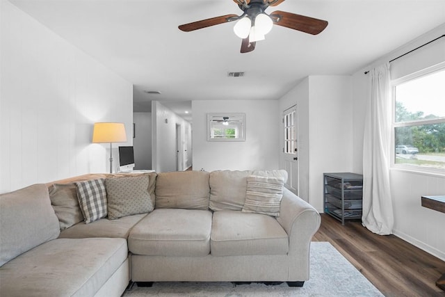617 Johnson St, Bertram, TX 78605 - living area with a ceiling fan and wood finished floors