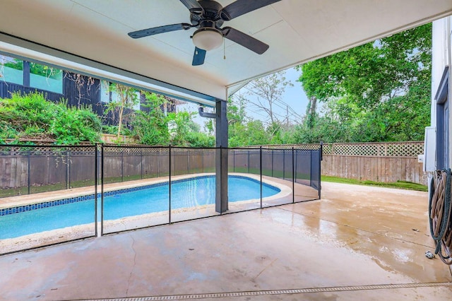 1511 Wilson Heights Dr, Austin, TX 78746 - view of pool with a fenced backyard, a patio area, and a ceiling fan