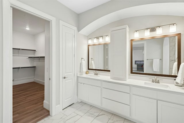 15408 Joseph Dr, Austin, TX 78734 - bathroom with double vanity and marble look tile flooring