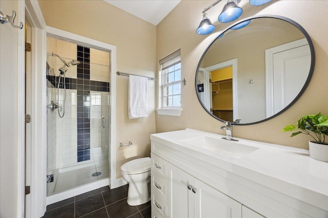 3207 Crystal Falls Pkwy, Leander, TX 78641 - bathroom featuring a stall shower, tile patterned floors, and vanity