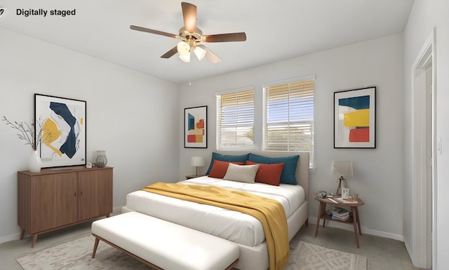 127 Tom Kite Dr, Burnet, TX 78611 - bedroom with a ceiling fan and light carpet