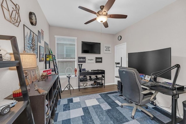 14200 James Garfield St, Manor, TX 78653 - office featuring a ceiling fan and wood finished floors