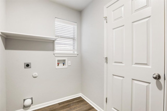 216 Watergate Way, Hutto, TX 78634 - washroom with washer hookup, dark wood-style floors, hookup for an electric dryer, and hookup for a gas dryer