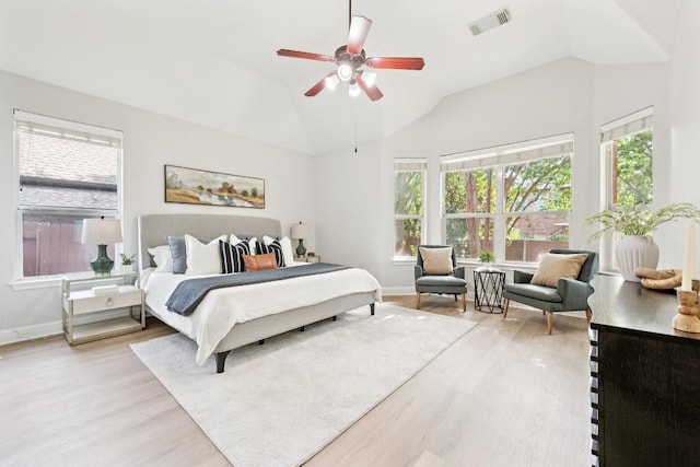 112 Mcbride Ln, Cedar Park, TX 78613 - bedroom with wood finished floors, vaulted ceiling, and ceiling fan