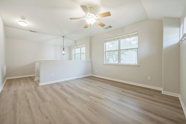 112 Mcbride Ln, Cedar Park, TX 78613 - unfurnished room featuring vaulted ceiling, light wood-type flooring, and ceiling fan