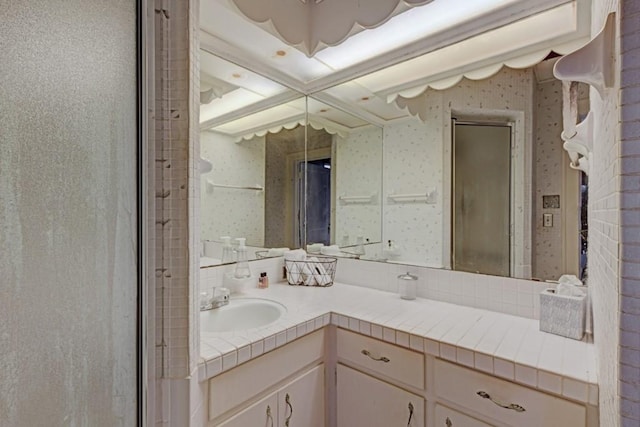 3508 Moulton Rd, Gonzales, TX 78629 - bathroom with vanity and wallpapered walls