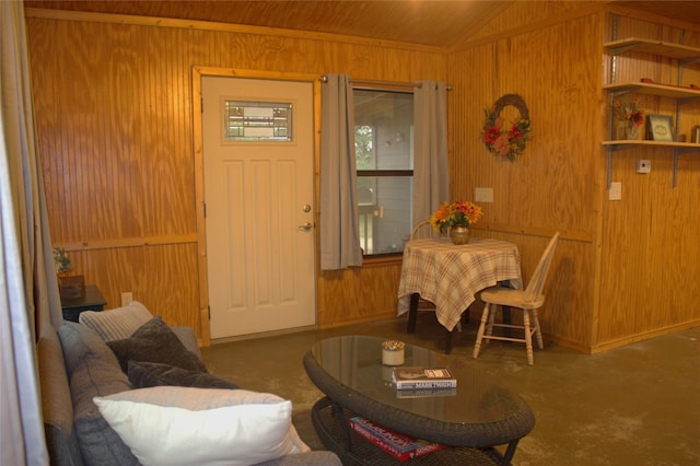600 Jim Bowie Dr, Spicewood, TX 78669 - dining space with wood walls, vaulted ceiling, and wood ceiling