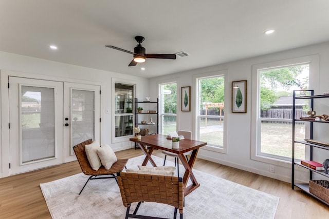 606 Lilac Dr, Round Rock, TX 78664 - office area featuring healthy amount of natural light, light wood-style floors, ceiling fan, and recessed lighting