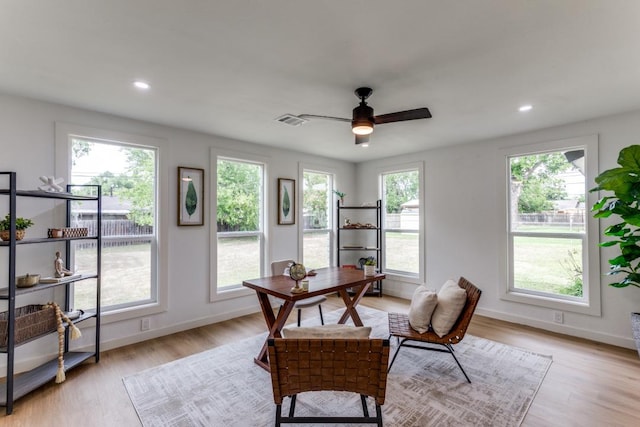 606 Lilac Dr, Round Rock, TX 78664 - office with a ceiling fan, light wood-style floors, and recessed lighting