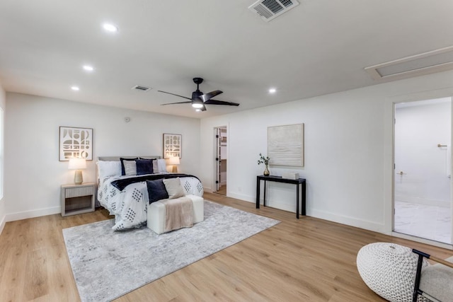 606 Lilac Dr, Round Rock, TX 78664 - bedroom with recessed lighting, light wood-type flooring, and a ceiling fan