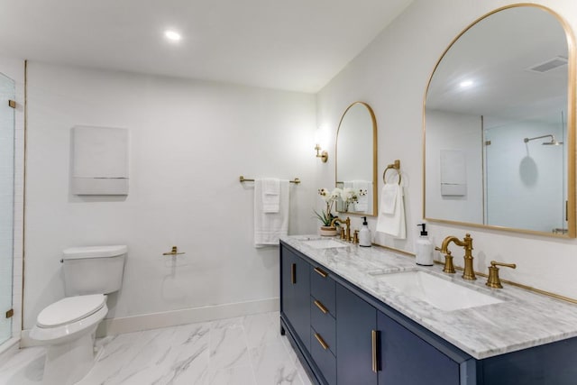606 Lilac Dr, Round Rock, TX 78664 - full bath with marble finish flooring, double vanity, a shower with shower door, and recessed lighting