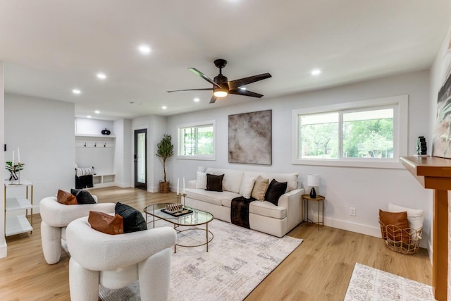606 Lilac Dr, Round Rock, TX 78664 - living area featuring recessed lighting, a ceiling fan, and light wood-type flooring