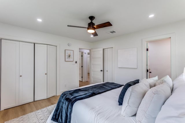 606 Lilac Dr, Round Rock, TX 78664 - bedroom with light wood-type flooring, recessed lighting, and ceiling fan