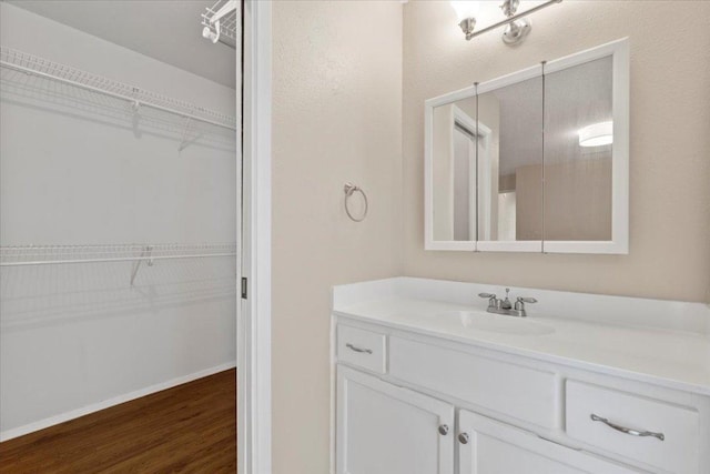 901 Pack Saddle Pass, Round Rock, TX 78681 - bathroom featuring vanity, wood finished floors, and a spacious closet