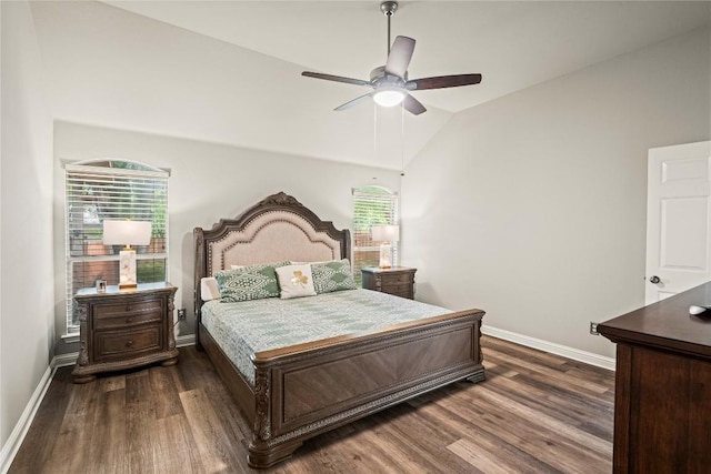 3792 Turetella Dr, Round Rock, TX 78681 - bedroom with dark wood-style floors, lofted ceiling, and ceiling fan
