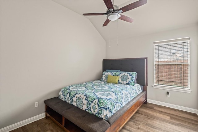3792 Turetella Dr, Round Rock, TX 78681 - bedroom featuring wood finished floors, vaulted ceiling, and ceiling fan