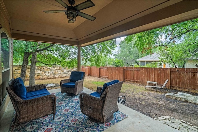 3792 Turetella Dr, Round Rock, TX 78681 - fenced backyard featuring a patio area and ceiling fan
