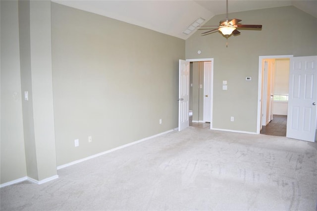 30007 Oakland Hills Dr, Georgetown, TX 78628 - unfurnished bedroom featuring carpet floors, high vaulted ceiling, and ceiling fan
