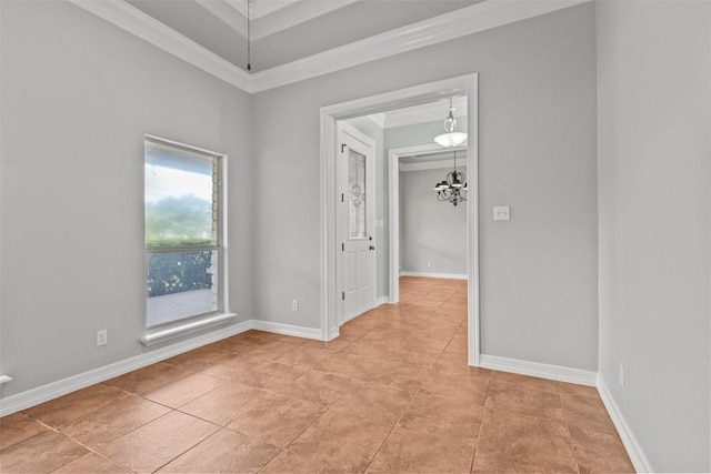 1205 Mountain View Dr, San Marcos, TX 78666 - unfurnished room with a chandelier, ornamental molding, and light tile patterned floors