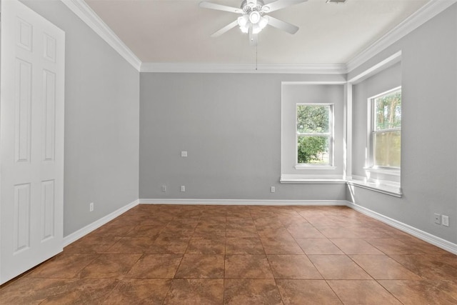 1205 Mountain View Dr, San Marcos, TX 78666 - spare room with ornamental molding, ceiling fan, and tile patterned flooring