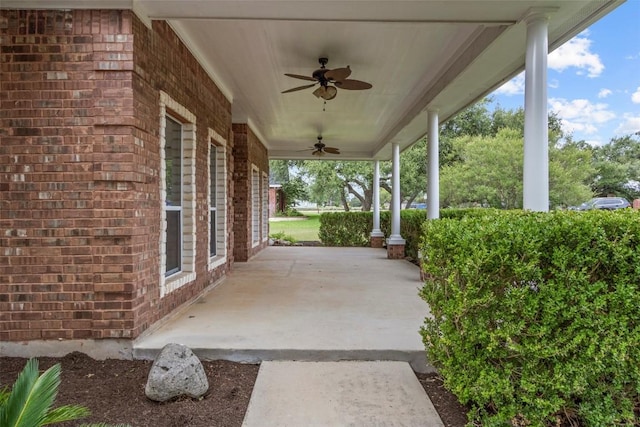 1205 Mountain View Dr, San Marcos, TX 78666 - covered porch featuring ceiling fan