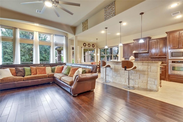 4108 Charbray Ct, Cedar Park, TX 78613 - living area with ceiling fan, wood finished floors, and recessed lighting