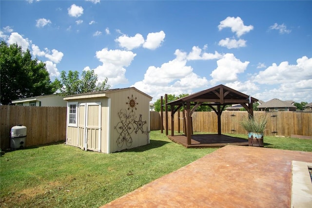 1112 Statler Bend Dr, Pflugerville, TX 78660 - fenced backyard featuring a gazebo, a patio area, and a shed