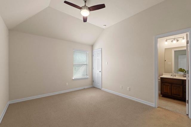 4013 Gloucester Dr, Cedar Park, TX 78613 - unfurnished bedroom with light colored carpet, lofted ceiling, connected bathroom, a closet, and ceiling fan