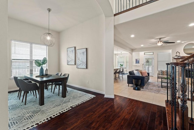 4013 Gloucester Dr, Cedar Park, TX 78613 - dining room featuring hardwood / wood-style flooring, plenty of natural light, recessed lighting, and ceiling fan