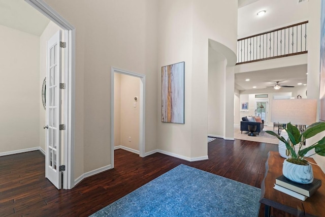 4013 Gloucester Dr, Cedar Park, TX 78613 - entrance foyer featuring hardwood / wood-style floors, a high ceiling, a ceiling fan, and recessed lighting