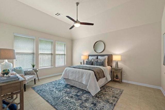 4013 Gloucester Dr, Cedar Park, TX 78613 - bedroom with light tile patterned floors, vaulted ceiling, and ceiling fan