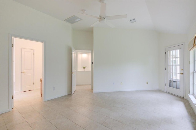 6604 Donner Cv, Austin, TX 78749 - empty room featuring a ceiling fan and lofted ceiling