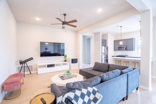 2220 Normandy Vw, Leander, TX 78641 - living room with a ceiling fan and recessed lighting