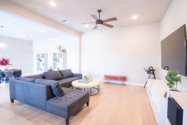 2220 Normandy Vw, Leander, TX 78641 - living area with ceiling fan, light wood-type flooring, recessed lighting, and plenty of natural light