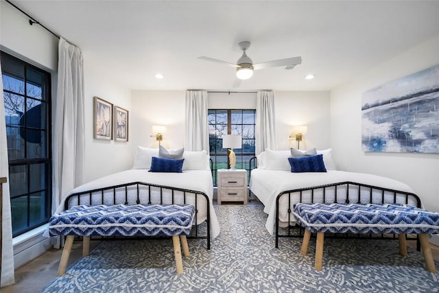 6569 Cutoff Rd, Round Top, TX 78940 - bedroom with a ceiling fan, recessed lighting, and carpet flooring