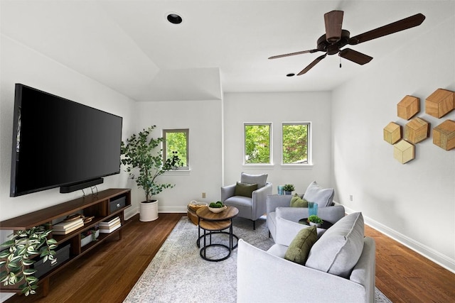 8540 Adirondack Trl Unit 21, Austin, TX 78759 - living area with dark wood finished floors and a ceiling fan