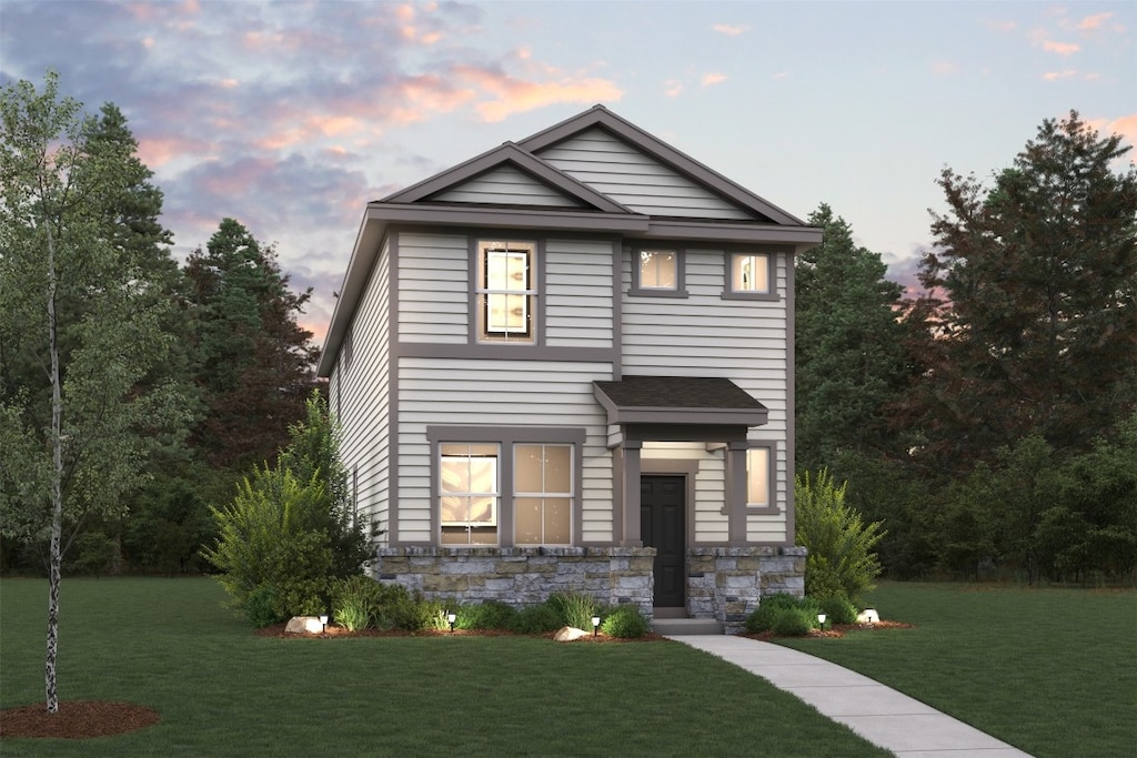 2038 Alice Jay Way, Round Rock, TX 78665 - view of front facade featuring a front lawn and stone siding