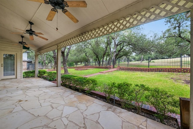 125 Long Wood Ave, Lakeway, TX 78734 - fenced backyard featuring a patio area and ceiling fan