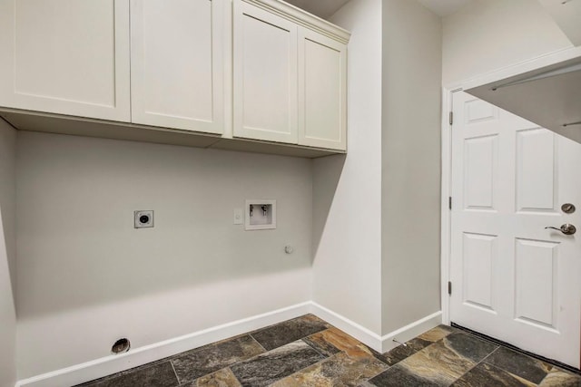 309 Camperdown Elm Dr, Austin, TX 78748 - laundry room featuring hookup for a washing machine, stone tile floors, cabinet space, electric dryer hookup, and gas dryer hookup