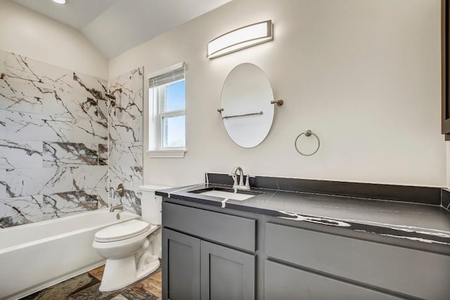 309 Camperdown Elm Dr, Austin, TX 78748 - bathroom with vanity, shower / tub combination, and vaulted ceiling