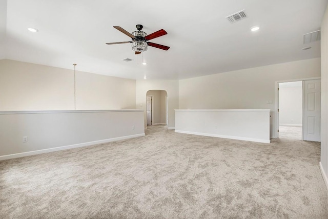309 Camperdown Elm Dr, Austin, TX 78748 - carpeted spare room featuring ceiling fan, arched walkways, and recessed lighting