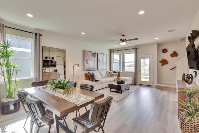2420 Ekvall Dr, Round Rock, TX 78665 - living room with recessed lighting, ceiling fan, and light wood finished floors