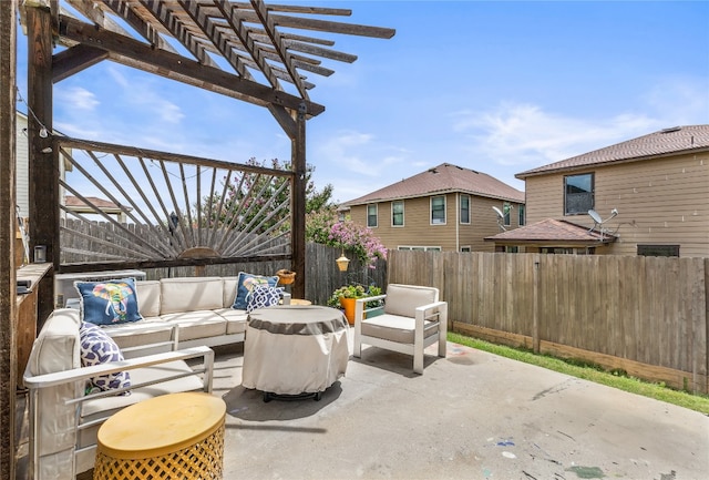 1231 Tumbleweed Trl, Temple, TX 76502 - fenced backyard featuring outdoor lounge area, a patio, and a pergola