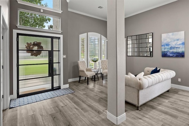 291 Torrington Dr, Austin, TX 78737 - entryway with wood finished floors, arched walkways, and ornamental molding